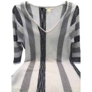 FREE W/PURCH Westbound Women White Stripe Tunic Knit Ribbed Top 3/4 Slv Size PM‎